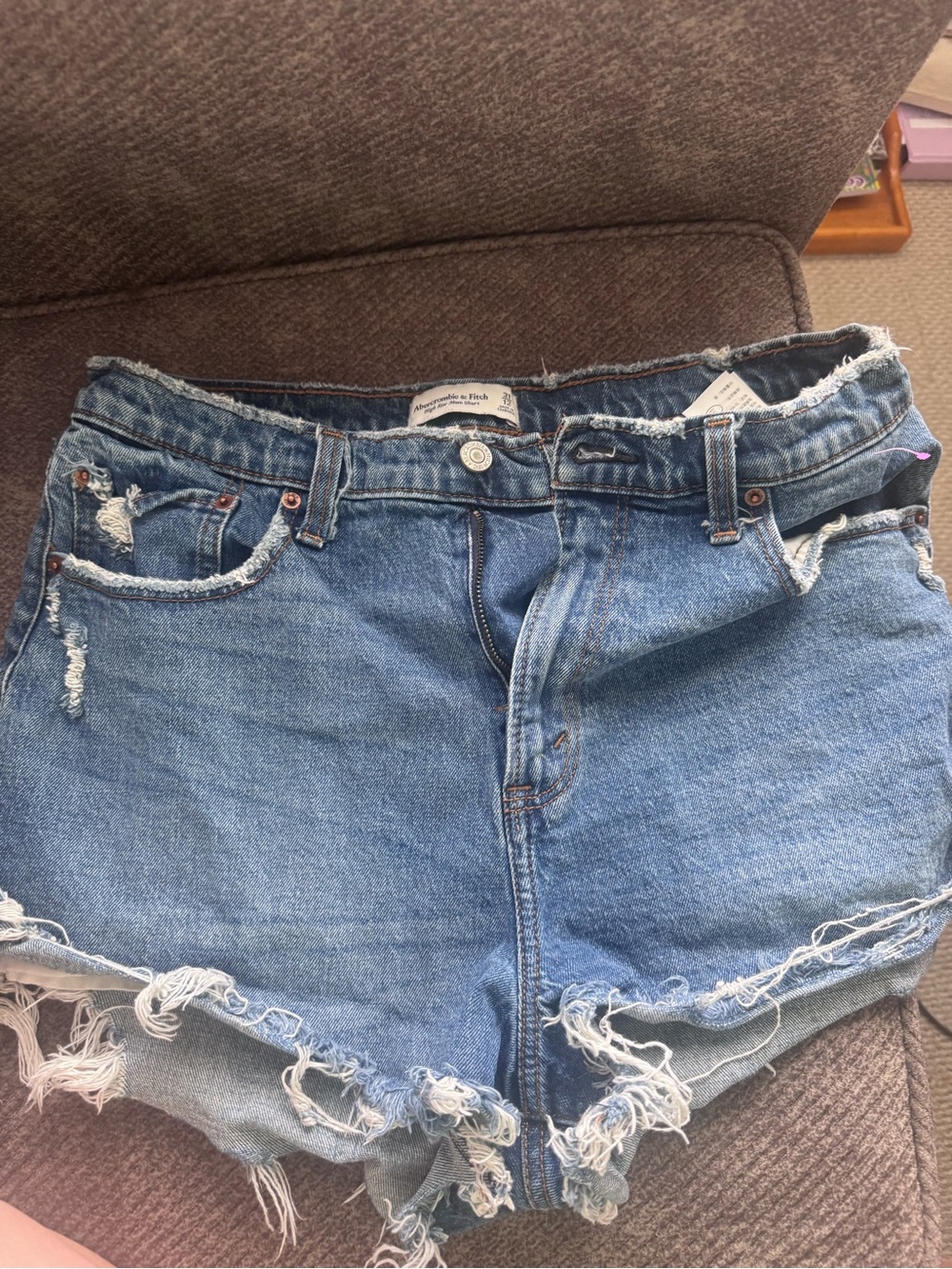 Abercrombie & Fitch Medium Blue Distressed Denim Cutoff Shorts